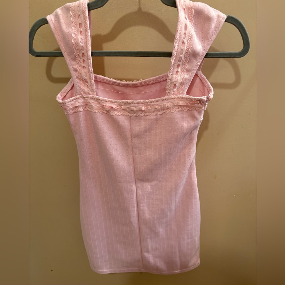 NWOT Charlotte Russe Pink Coquette Mini Dress Ribbon/Lace Trim Women’s Size M - Picture 8 of 11